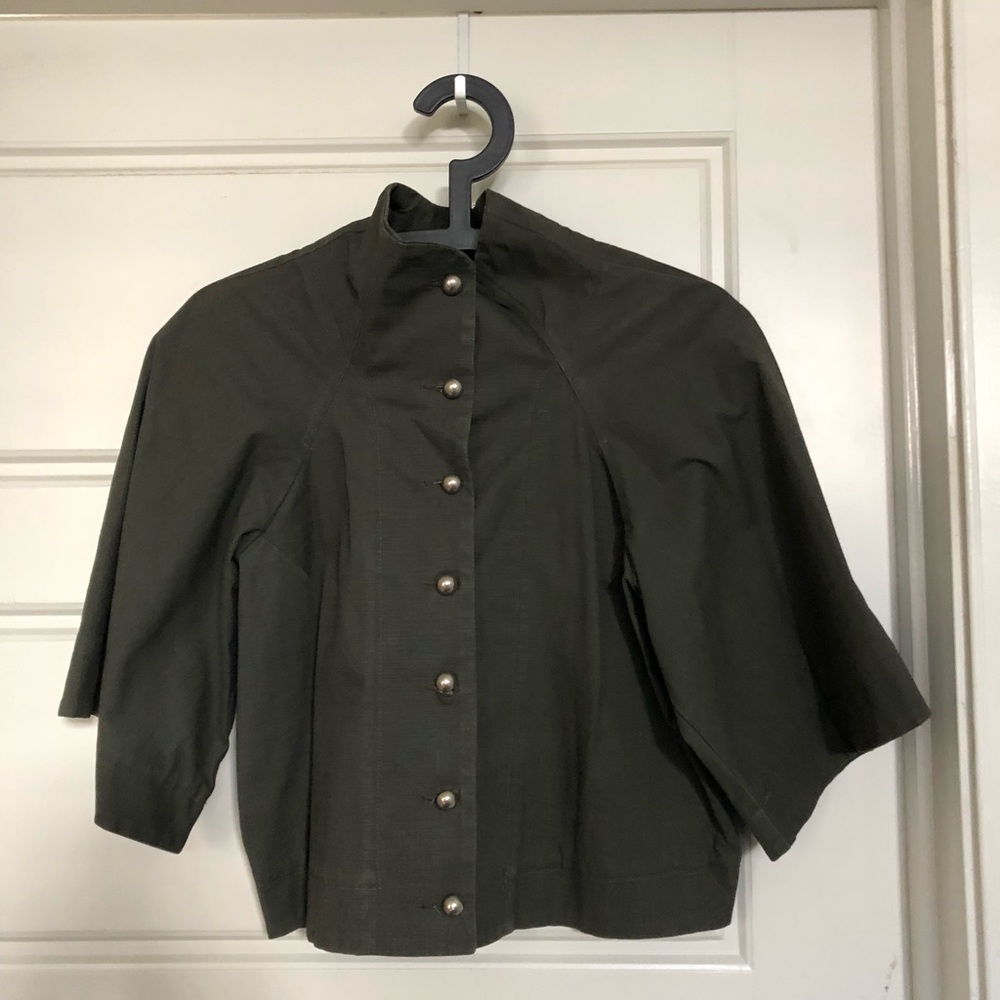 Green military style cropped jacket